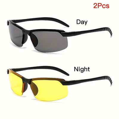 TEMU 2 Pcs Men's And Women's Night Vision Driving Glasses, Semi-frameless Design - Comfortable Glasses To Ensure Safe Driving At Night