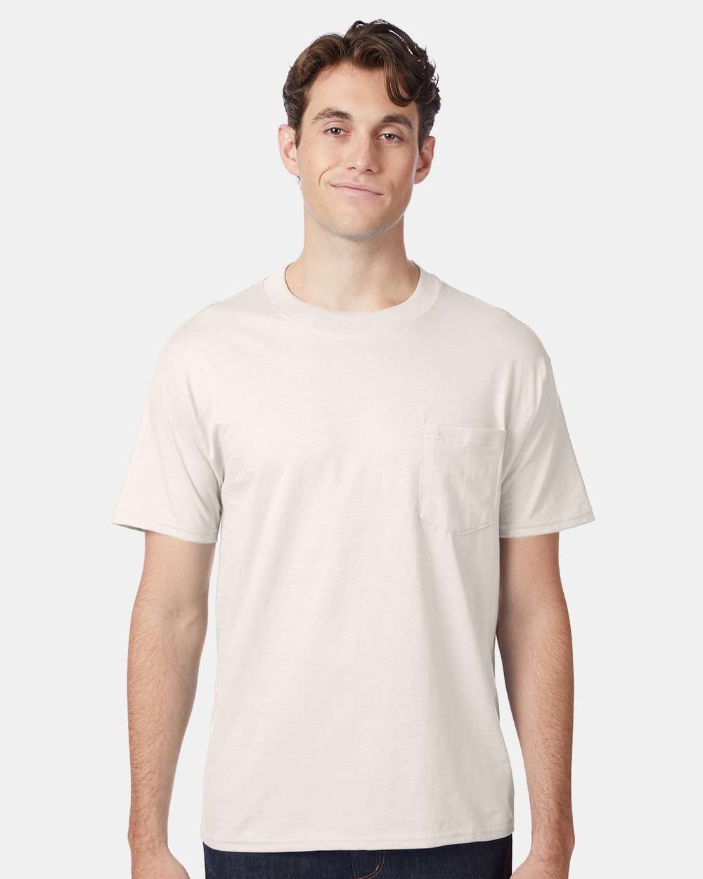 Hanes 5190P Adult Beefy-T-Shirt with Pocket in Natural size Large | Ringspun Cotton 5190