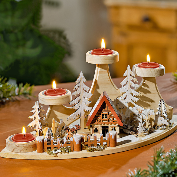Teelichthalter Winterlandschaft aus Holz "Advent" Image