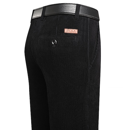 Herren Anzughosen Cordhose Winterhose Hose Hosen Tasche Gerade geschnitten Glatt Komfort Warm Hochzeit B¨¹ro Geschäft Strassenmode Brautkleider schlicht Schwarz Marineblau Mikro-elastisch Image