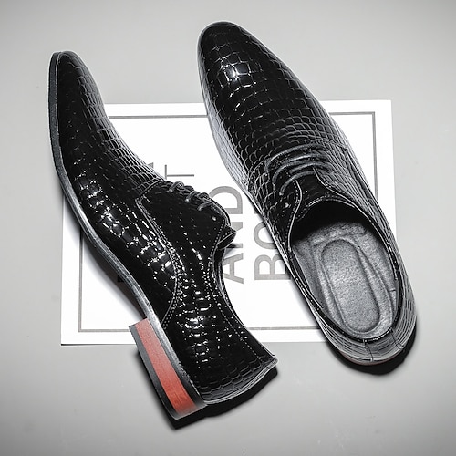 Rote Herrenschuhe mit Krokodilmuster und Schnürung – elegante Oxford-Schuhe aus Lack-Kunstleder für formelle Anlässe und Partys