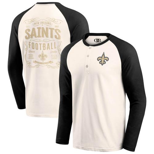 Creme/Schwarzes New Orleans Saints Raglan Henley-T-Shirt für Herren aus der Darius Rucker Collection von Fanatics