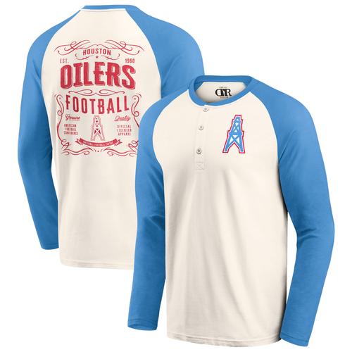 Cremefarbenes/hellblaues Houston Oilers Raglan Henley-Langarm-T-Shirt für Herren aus der Darius Rucker Collection von Fanatics