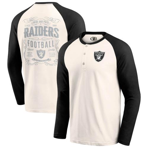 Creme/Schwarzes Las Vegas Raiders Raglan Henley-T-Shirt für Herren aus der Darius Rucker Collection von Fanatics