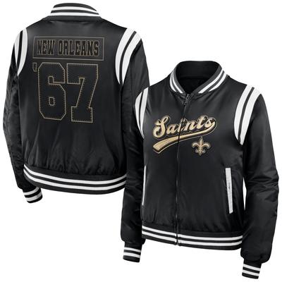 Schwarze Bomberjacke mit durchgehendem Reißverschluss für Damen von WEAR by Erin Andrews der New Orleans Saints Image