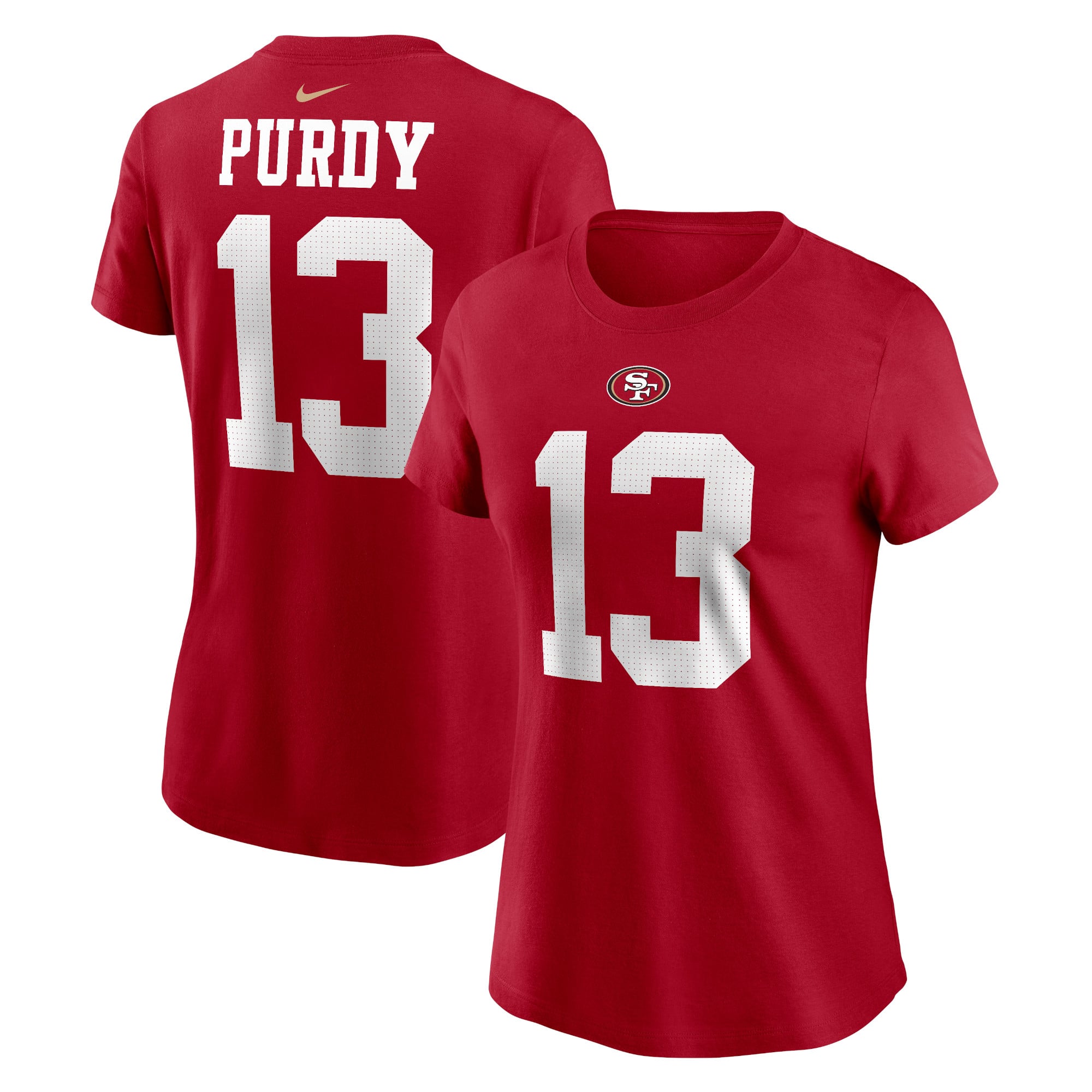Nike Brock Purdy Scarlet San Francisco 49ers Spielername und -nummer-T-Shirt für Damen