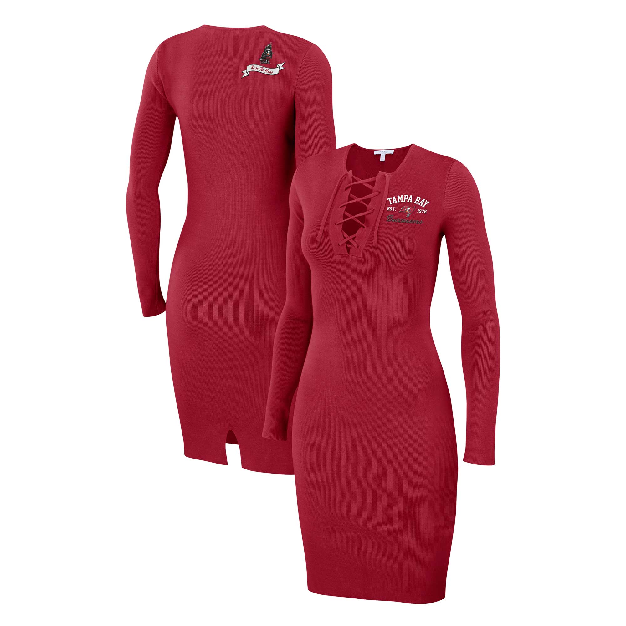 Damen WEAR by Erin Andrews – Rotes, langärmliges Kleid mit Schnürung der Tampa Bay Buccaneers Image