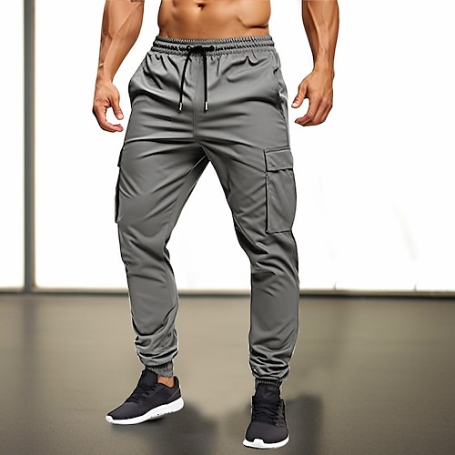 Herren Jogginghose Trainingshose Jogginghose Jogger Hose Hosen Kordelzug Elastische Taille Multi Pocket Glatt Komfort Atmungsaktiv Casual Täglich Festtage Sport Modisch Armeegrün Schwarz Image