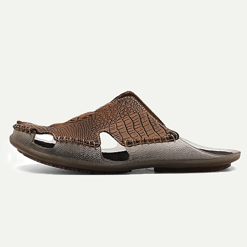 Herren Sandalen Hausschuhe Slippers Flache Sandalen Leder Atmungsaktiv Komfortabel Rutschfest Schnürsenkel Wein Schwarz Braun Image