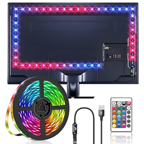 LED-TV-Hintergrundbeleuchtung, 1–4 Meter, wasserdichter RGB-Lichtstreifen mit USB-Stromversorgung, geeignet für Fernseher von 32–60 Zoll (ca. 81,3–152,4 cm), RGB-Farbwechsel-LED-Lichtstreifen für die hintere Beleuchtung von Fernsehbildschirmen Image