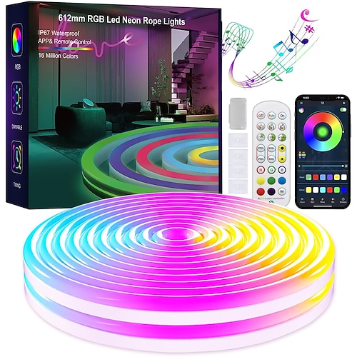 RGB wasserdichtes intelligentes Neon-Seillampen-Set 3m 5m 2x5m Bluetooth-App-Steuerung dimmbare LED-Lichtstreifen aus Silikon Musiksynchronisation Silikon mehrfarbig wechselnd für Partys zum Selbermachen zuschneidbar Image
