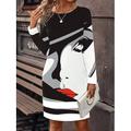 Damen Midikleid Sweatshirt-Kleid Winter Kleid Corsagenkleider Etuikleid Elegant Stilvoll Urlaub Party Strasse Regular Fit Abstrakt Langarm Rundhalsausschnitt Schwarz Sommer Herbst Winter