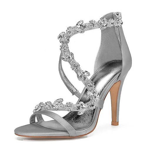 Weiße, mit Kristallen verzierte Brautsandalen – elegante Riemchensandalen mit Absatz für romantische Hochzeiten Image