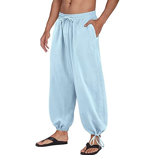 Herren Hose Sommerhose Lange Unterhosen Strandhose Baggy Haremshose Tasche Kordelzug Baggy Einfach Komfort Atmungsaktiv Yoga Täglich Klassisch Lässig / Sportlich Lässiger Schnitt Schwarz Weiß Image