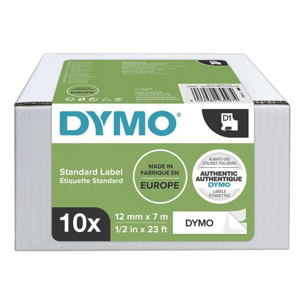 Dymo 10er-Pack D1-Beschriftungsband 12 mm x 7 m weiß »S0720530« Vorteilspaket weiß, 1.2 cm