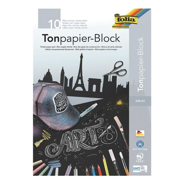 folia Tonpapier-Block schwarz A3 10 Blatt 130 g/m² schwarz Image