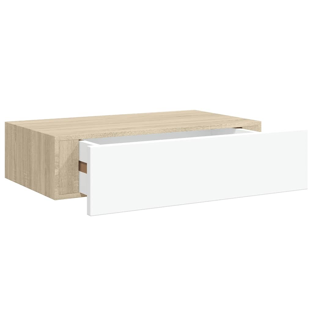 vidaXL Wandmontiertes Schubladenregal Eiche und Weiß 40 x 23,5 x 10 cm MDF Image