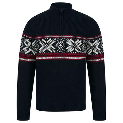 Jumpers Men's Gacy Nordic Fair Isle Jacquard Knit Christmas Jumper with Quarter Zip Funnel Neck in Ink - Merry Christmas / XXL - Tokyo Laundry
