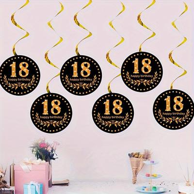 TEMU 6pcs, Happy Birthday Number Spiral 18th Birthday Pvc Spiral Hanging Decorations For Adult And Birthday Parties, Weddings, Anniversary Living Room Decor Supplies. Image