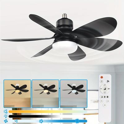 TEMU Socket Ceiling Fan With Light, 20.5in Screw Ceiling Fans With Lights, E27/e26 Base Small Ceiling Fan With Remote, Led Mini Ceiling Fans For Bedroom/garage/kitchen