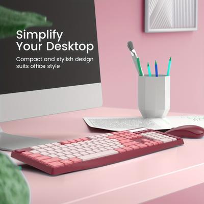 TEMU Combo, 2.4g Full-sized Ergonomic Keyboard Mouse, 3 Dpi Adjustable Cordless Usb Keyboard And Mouse, Quiet Click For Computer/laptop/windows/ (1 Pack, Rose)