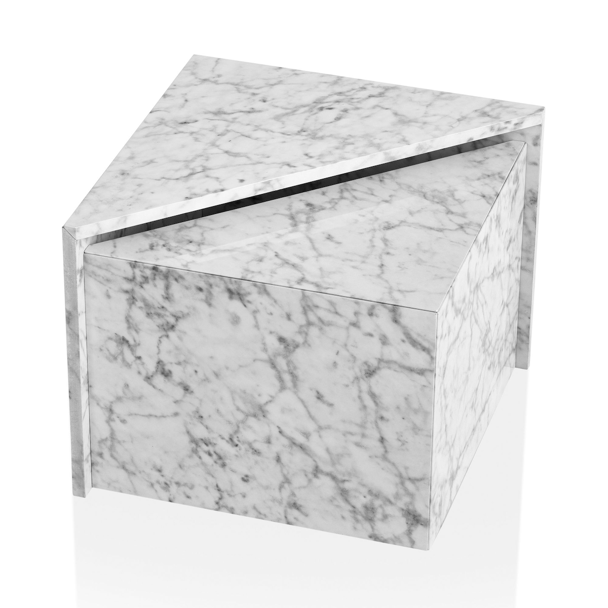 Couchtisch FineBuy Sofatisch MONOBLOC 2er Set Hochglanz Marmor Optik Dreieckig Image