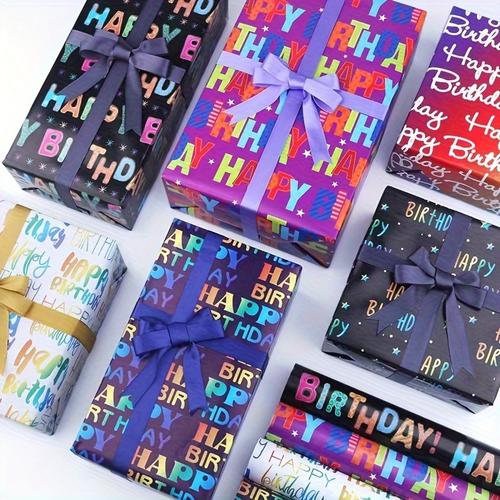 TEMU Lot de 6 rouleaux de cadeau d'anniversaire – Thème fantaisie – de qualité supérieure pour fêtes, vacances, fêtes prénatales – 19,7"" x 27,5"" - en aluminium