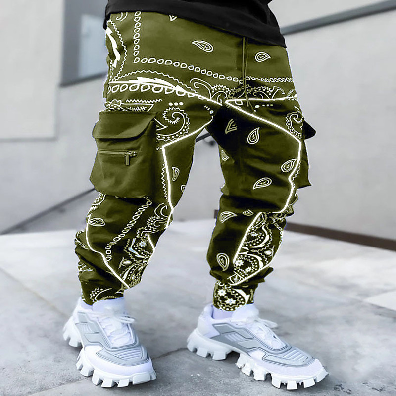 Men's Cargo Pants Cargo Trousers Trousers Harem Pants Elastic Waist Knitted Cashew nuts Sports Full Length Casual Daily Casual Loose Fit Black Army Green Micro-elastic
