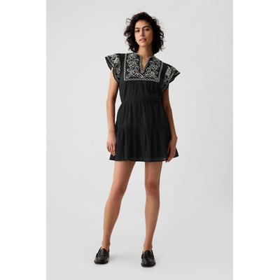 Gap Womens Black Crinkle Gauze Embroidered Mini Dress - Black