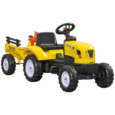 Kids Ride-On Farm Tractor with Pedals, Rear Trailer, Shovel & Rake, Horn for Boys & Girls Aged 3+ - Yellow