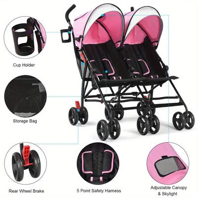 TEMU Gymax Foldable Twin Baby Double Stroller Kids Ultralight Umbrella Stroller Pushchair