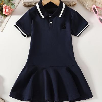 TEMU Girls Cute & Casual Short Sleeve Button Up Lapel Collar School Uniform Dress For Campus Daily Activities