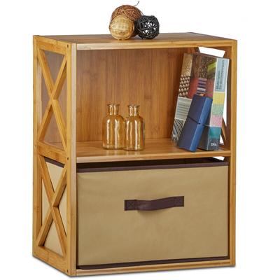 Relaxdays - Regal Bambus mit Korb, 2 Ablagen, Holz Standregal, Badregal, Faltbox, HxBxT: 54 x 42 x Image
