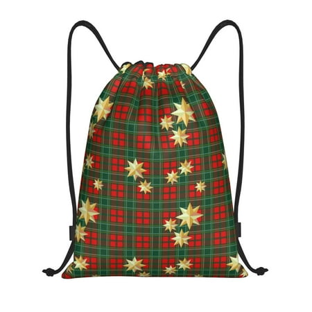 Kdxio Checkered With Golden Stars Print Drawstring Backpack Bag Waterproof Draw String Back Sack Gym Drawstring Bags Swim Bag For Unisex