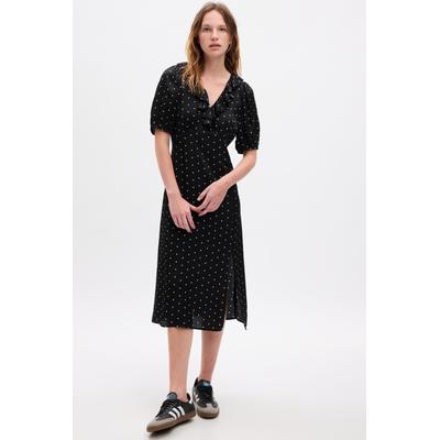 Gap Womens Black Puff Mid Sleeve Ruffle Midi Dress - Black