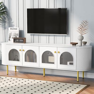 Modern TV Stand, Entertainment Center With 4 Cabinets, Wood Media Console With Metal Legs And Handles