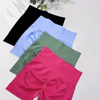 TEMU 4pcs, High Waist Yoga Shorts For Women, Stretchy Fabric, Tight Fit, Solid Color, Suitable For Running, Fitness, And Gym Image
