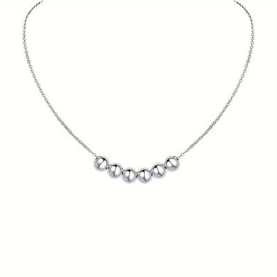 TEMU Shimmering 925 Sterling Pendant Necklace - Delicate 6 Bead Ball Design - Feminine Elegance For Womens Everyday Style