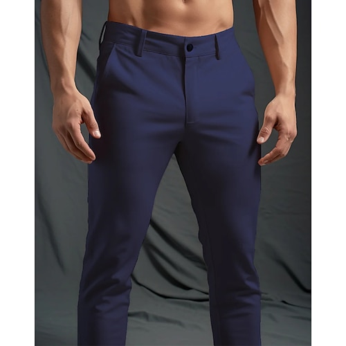 Herren Anzughosen Hose Hosen Chinesisch Chino Knopf Tasche Glatt Komfort Formal Party Arbeit Modisch Klassicher Stil Schwarz Dunkelblau Mikro-elastisch Image