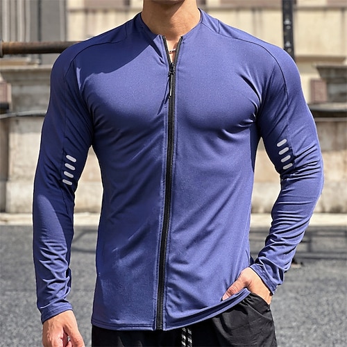 Herren Sportshirt Fitnessshirt Trainingsshirt Gepolstertes Kompressionsshirt Vollreißverschluss Langarm Trikot Lässig Athleisure Herbst Einfarbig Schnelltrocknend Weich Atmungsaktiv Fitnesstraining