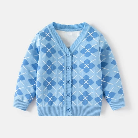 GaThRRgYP Toddler Cardigan Girl Winter Long Sleeve Sweater for Girls Fashion Casual Warm Knit Sweater Double-layer Knit Sweater V-neck Cardigan Sweater Light Blue 3 Years
