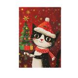 Cute Cat with Christmas Tree Garden Flag 28X40 Double Sided Yard Flags for Outside Outdoor All Seasonal Decoration