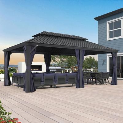PURPLE LEAF Outdoor Galvanized Steel Hardtop Gazebo, Aluminum Frame Gazebo With Curtains