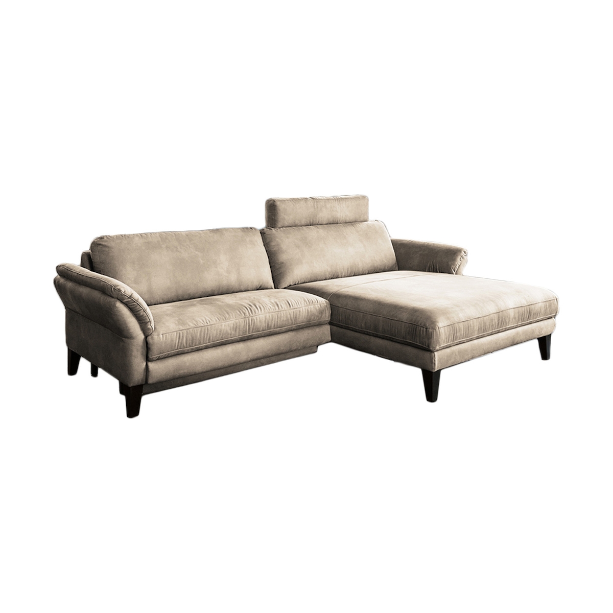 KAWOLA Sofa MALTA Ecksofa Stoff beige mit motorischer Relaxfunktion und Kopfstütze Recamiere rechts Image