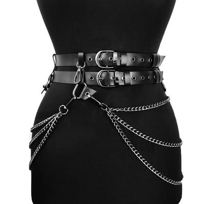 TEMU Y2k Punk Gothic Women's Belt With Multi-layer Chain & Tassel - Faux Leather, Perfect For Festivals & Casual Attire