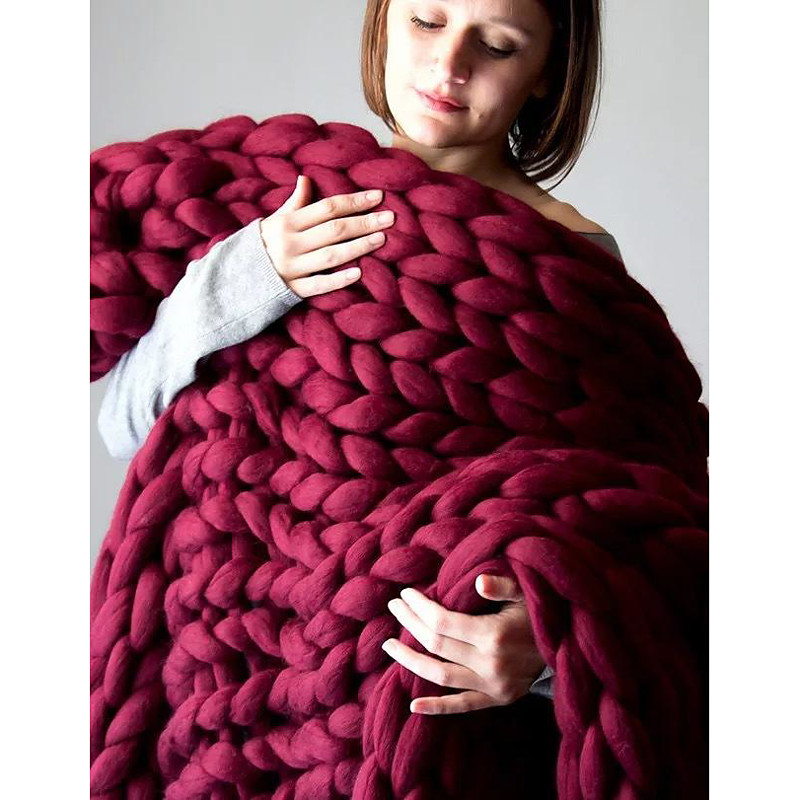 Chunky Knit Throw Blanket Super Thick Wool Handwoven Blanket Sofa Blanket Cover Blanket Knitting Thick Thread Blanket