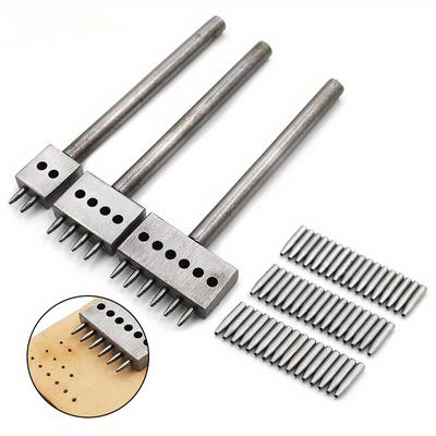 TEMU Leather Hole Punch Set, 3pcs Metal Punching Tools, Diy Hand Perforated Round Stitching Cut, 4/5/6mm Spacing, Crafting Leatherworking Equipment