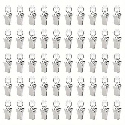 TEMU Vintage Curtain Track Gliders - 50pcs T-glider Curtain Clips With Hooks - Gliding Curtain Rail Slider Rollers For Window, Door, And Shower Curtains Image