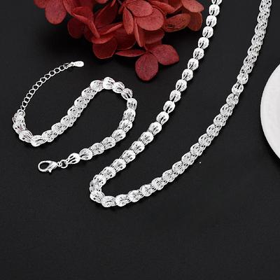 TEMU Chic 925 Sterling Silvery-plated Jewelry Set For Women - Includes Necklace & Bracelet, Parties & Weddings