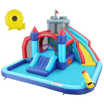 TEMU Inflatable Water Slide Bounce House W/blower, 10 In 1 Water Slide Park, Wet Or Dry Bouncy House With Large Bouncing Area, Slides, Climbing Wall, Pool And Blower